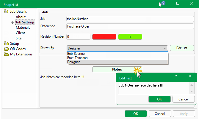 Click to view Job and Reference set as Text