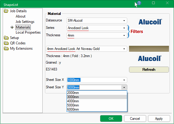 Click to view example of Supplier Colour chart with Codes