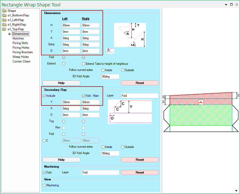 Flap > Dimensions page