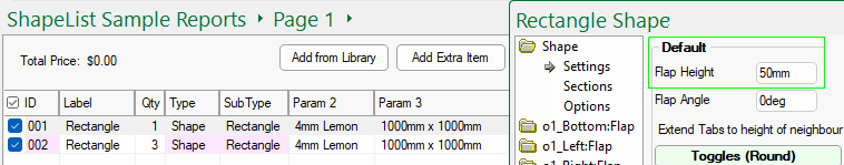 Click to view Shape in Current Editor mode with dimensions