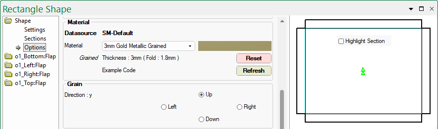 Click to view Materials Manager setup of this material&nbsp; -&nbsp; Note: 'Highlight Section' has been turned off so that the grain direction can be clearly seen