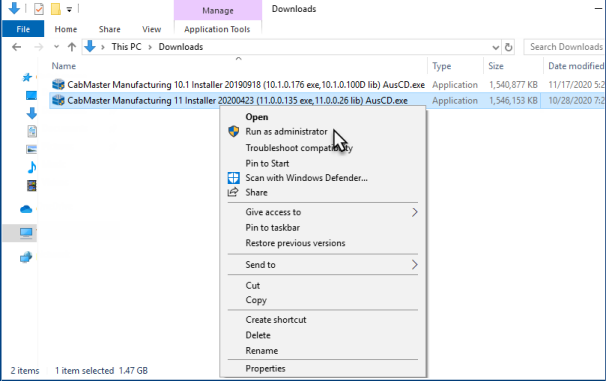 Right click the Exe and select Run As Administrator