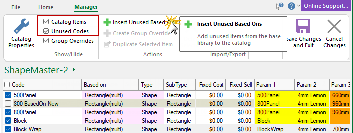 Click to view the list of cabinets in the library - note that some are unticked